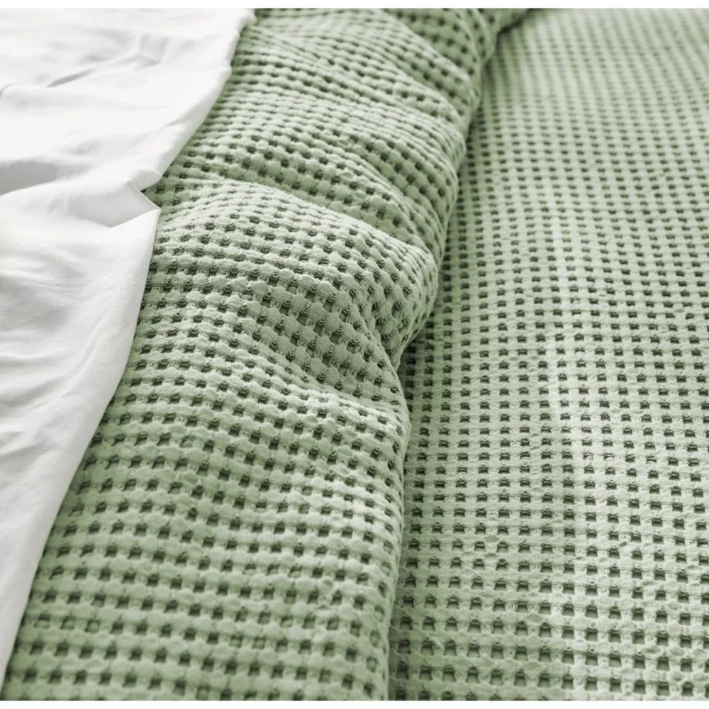 Levtex Full/Queen Duvet Cover Set Waffle Textured Sage 2 Shams